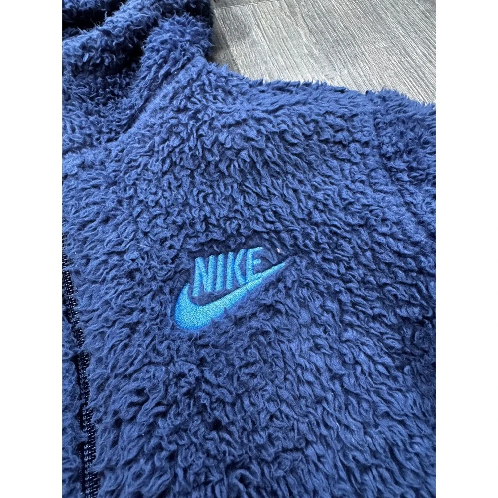 Nike Kids Sherpa Fleece Full Zip Hoodie Navy Blue Fuzzy Jacket Size 4 XS 3-4YRS